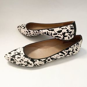 Mercanti Fiorentini Animal Print Calf Hair Flats Black White Leather Points 10